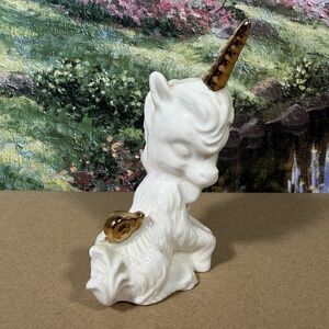 Vintage UNICORN Gold Horn & Snail 3 1/2" Ceramic White Miniature Figurine Statue